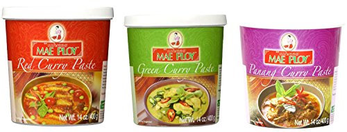 Mae Ploy Red Curry Paste, Green Curry Paste and Panang Curry Paste Set. Great Cooking Gift.