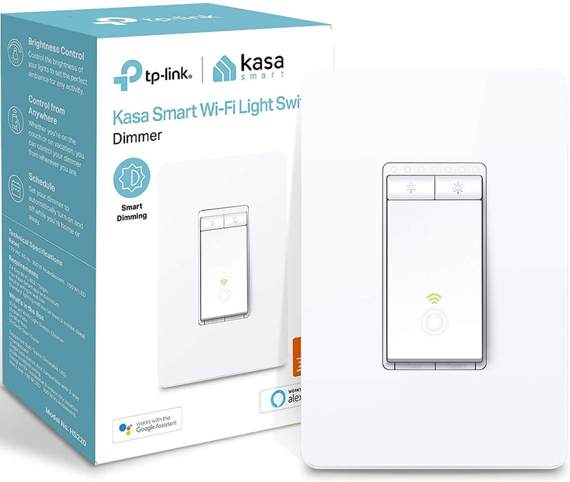 Kasa Smart HS220 Dimmer Switch by TP-Link, Single Pole, Needs Neutral Wire, Wi-Fi Light Switch for LED Lights, Works with Alexa and Google Assistant, UL Certified, 1-Pack